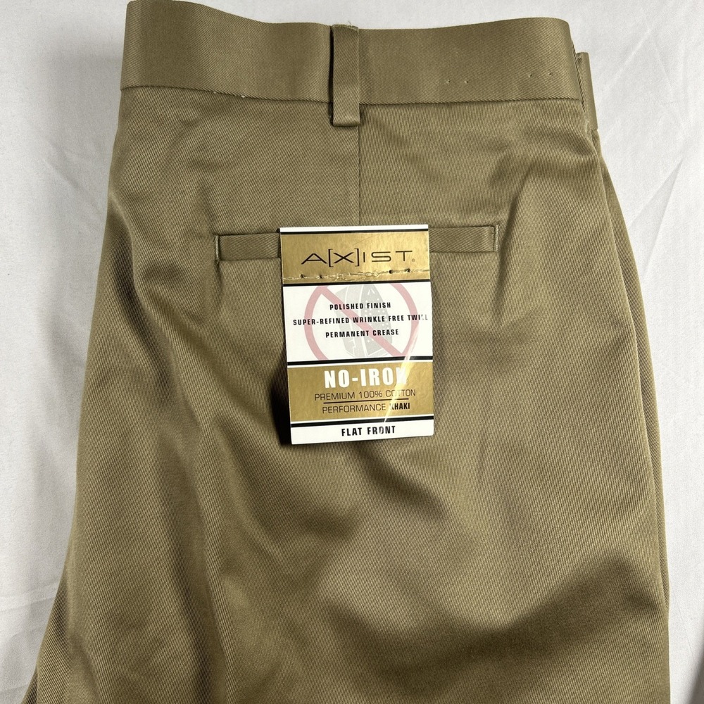 Axist Mens Dress Pants 100% Cotton Performance Khaki 38x34 Sandstone Flat Front